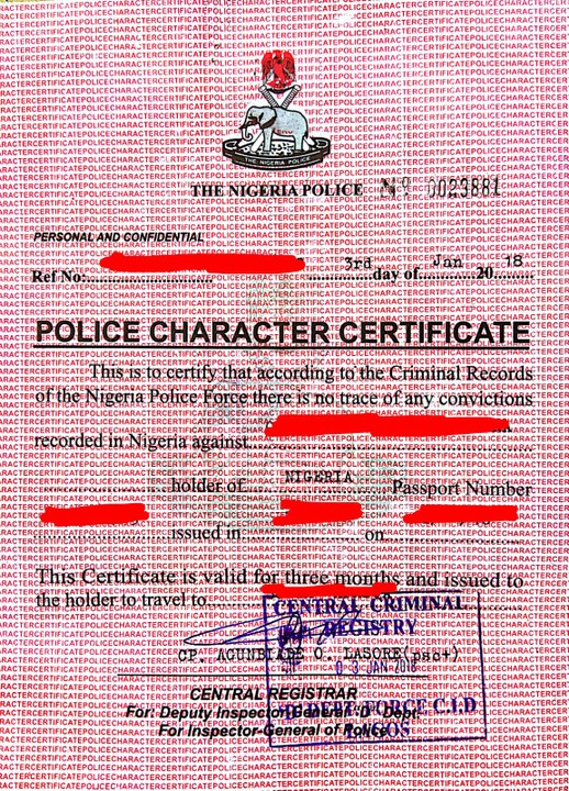 Nigeria Police Character Certificate